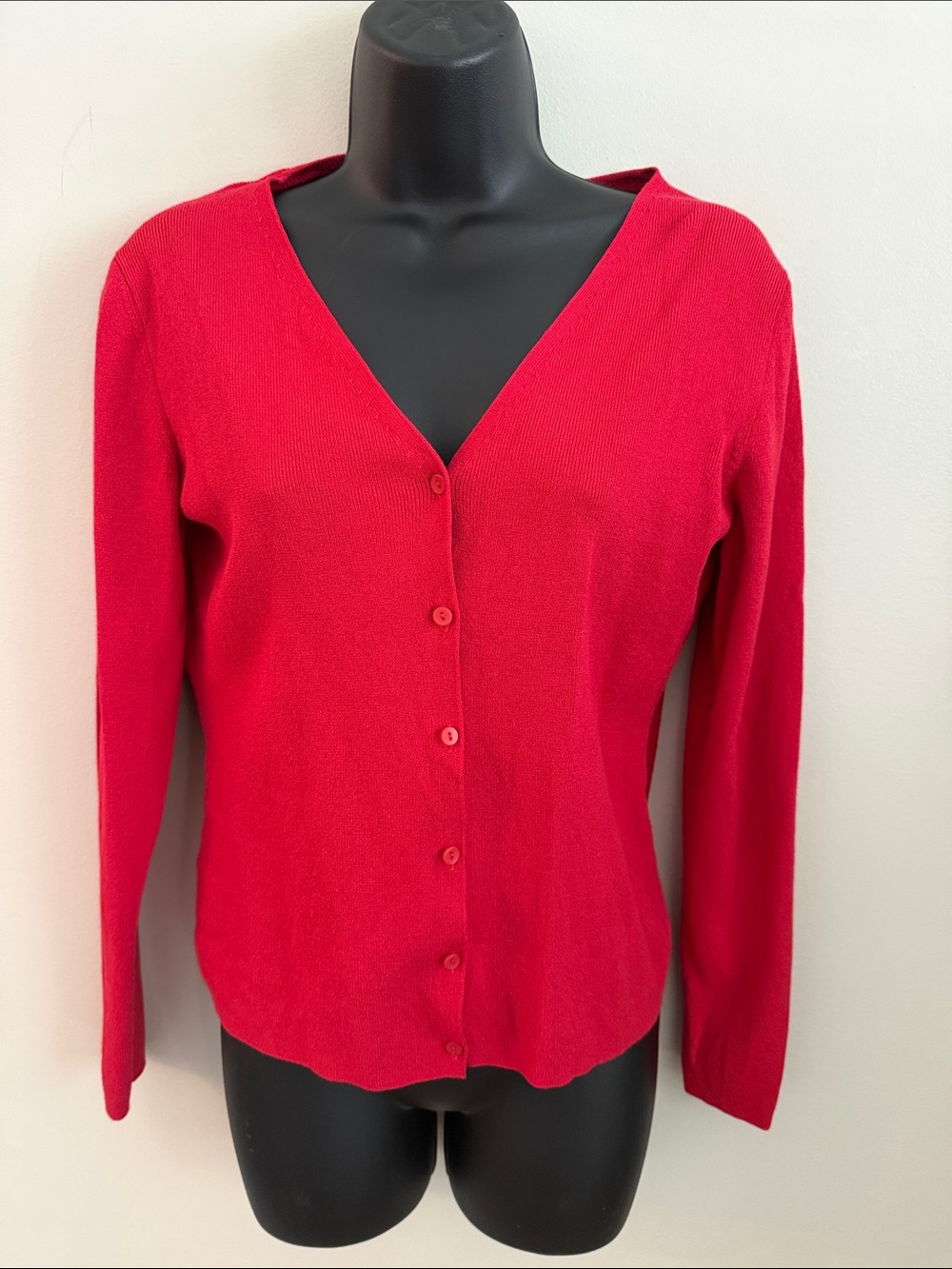 LOFT Red V-Neck Button Cardigan